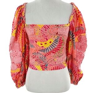 Farm Rio womens top S dotted bananas 100% cotton tropical cropped beach cruise